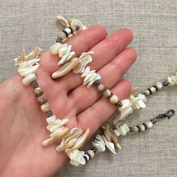 Vintage Mother of Pearl Stick Necklace Sterling Silver Clasp & Beads 21" - Picture 5 of 10